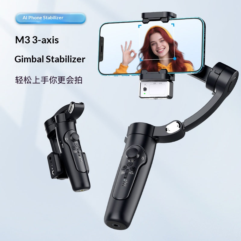 🎥3-Axis AI Smartphone Gimbal Stabilizer with Detachable Magnetic Fill Light, AI Face Tracking Gesture Control Portable Phone Video Stabilizer for Vlog Live Streaming Content Creation