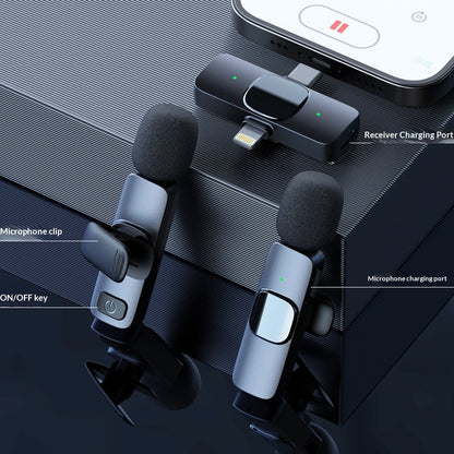 🎙️ Dual Wireless Lavalier Microphone Kit – AI Noise Canceling for iPhone/Android