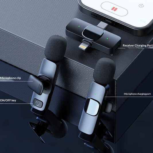 🎙️ Dual Wireless Lavalier Microphone Kit – AI Noise Canceling for iPhone/Android
