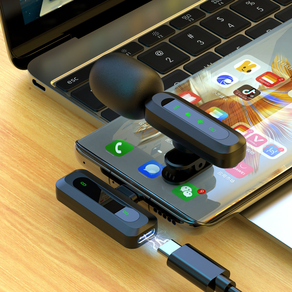 🎙️Wireless Lavalier Lapel Microphone, DSP Noise Canceling Plug & Play Clip Mic, Universal USB-C Lightning Wireless Microphone for Vlog Live Streaming Interview Podcast Outdoor Recording