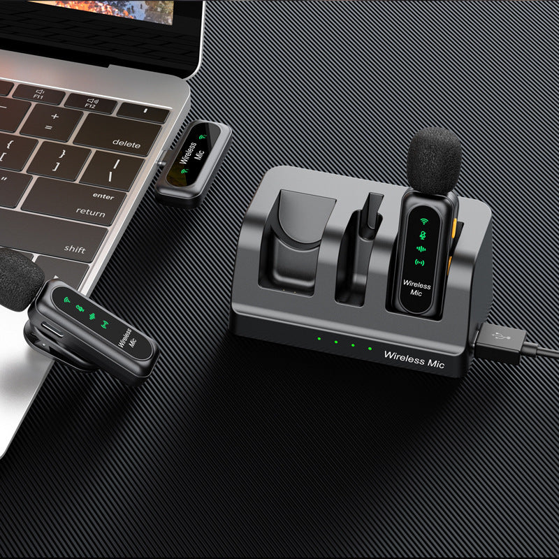 🎙️ Dual Wireless Lavalier Microphone Kit with Charging Case