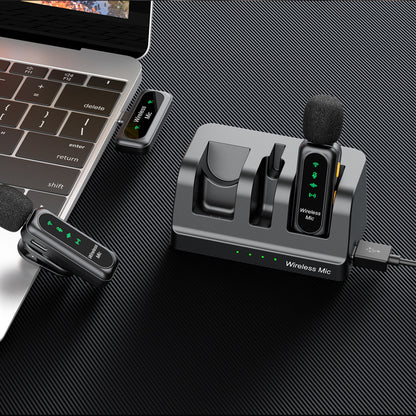🎙️ Dual Wireless Lavalier Microphone Kit with Charging Case