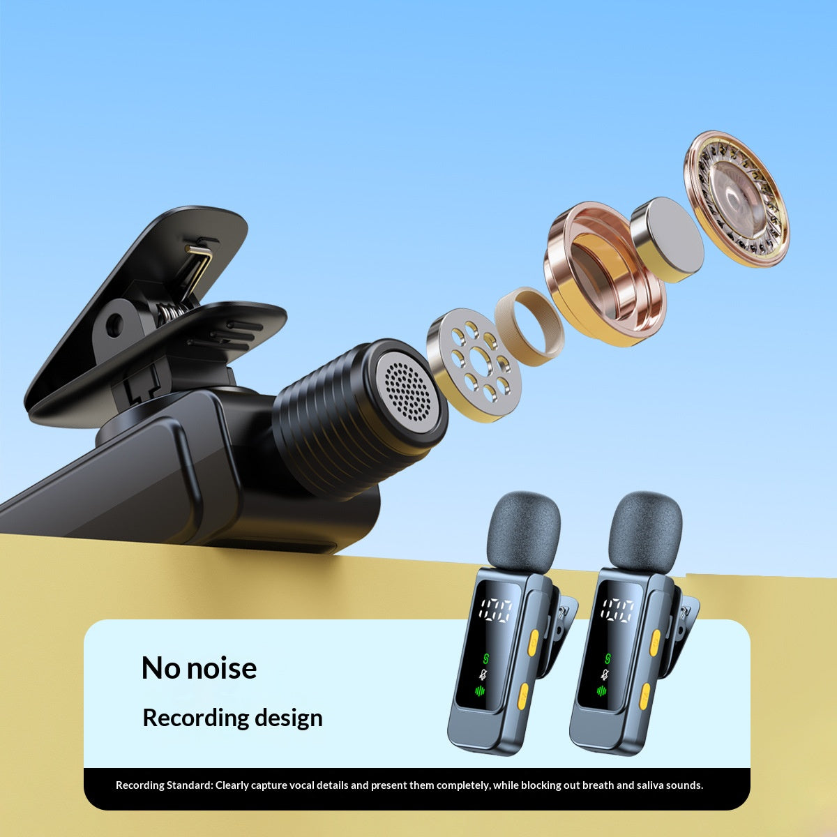 ✨  2-in-1 Dual Wireless Lavalier Microphone, One Key Noise Canceling 2.4G Plug & Play Lapel Mic with LED Display & Pass-Through Charging for Vlog Live Streaming Interview Podcast