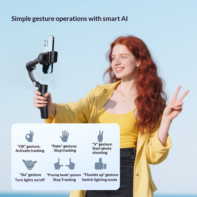 🎥3-Axis AI Smartphone Gimbal Stabilizer with Detachable Magnetic Fill Light, AI Face Tracking Gesture Control Portable Phone Video Stabilizer for Vlog Live Streaming Content Creation