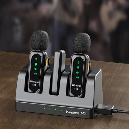 🎙️ Dual Wireless Lavalier Microphone Kit with Charging Case