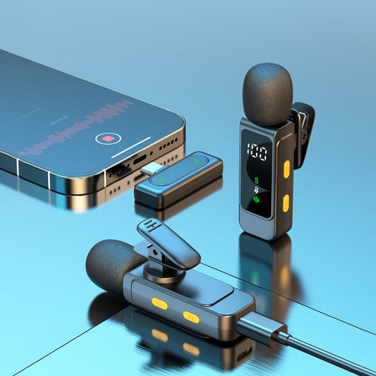 ✨  2-in-1 Dual Wireless Lavalier Microphone, One Key Noise Canceling 2.4G Plug & Play Lapel Mic with LED Display & Pass-Through Charging for Vlog Live Streaming Interview Podcast