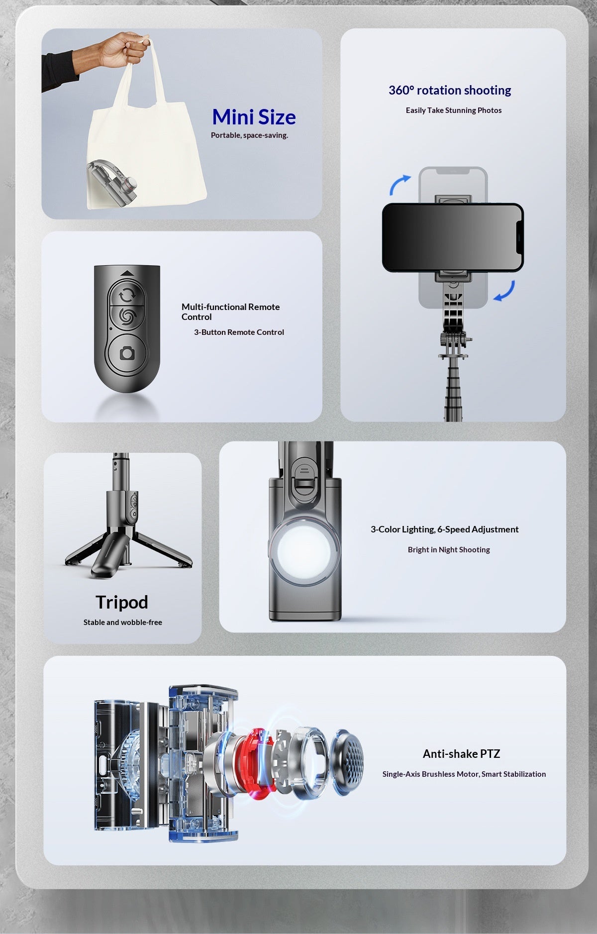 📸 Pocket Mini Single-Axis Phone Gimbal Stabilizer with 3-Color Fill Light, 360° Rotation 3D Dream Mode Anti-Shake Handheld Smartphone Video Stabilizer for Vlog TikTok Selfie Night Shooting