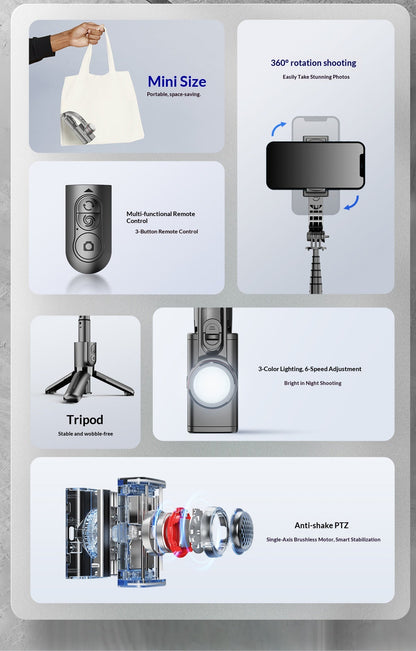 📸 Pocket Mini Single-Axis Phone Gimbal Stabilizer with 3-Color Fill Light, 360° Rotation 3D Dream Mode Anti-Shake Handheld Smartphone Video Stabilizer for Vlog TikTok Selfie Night Shooting