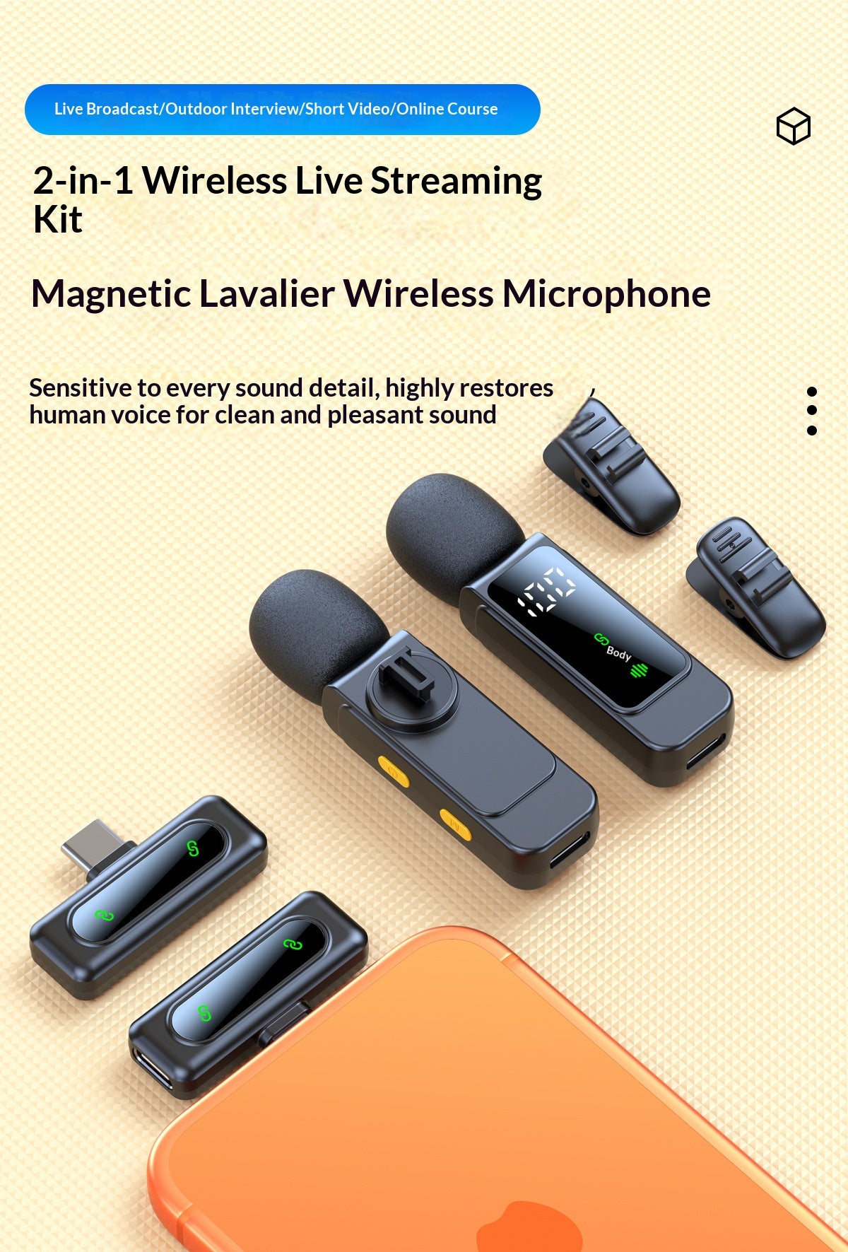 ✨  2-in-1 Dual Wireless Lavalier Microphone, One Key Noise Canceling 2.4G Plug & Play Lapel Mic with LED Display & Pass-Through Charging for Vlog Live Streaming Interview Podcast