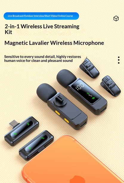 ✨  2-in-1 Dual Wireless Lavalier Microphone, One Key Noise Canceling 2.4G Plug & Play Lapel Mic with LED Display & Pass-Through Charging for Vlog Live Streaming Interview Podcast