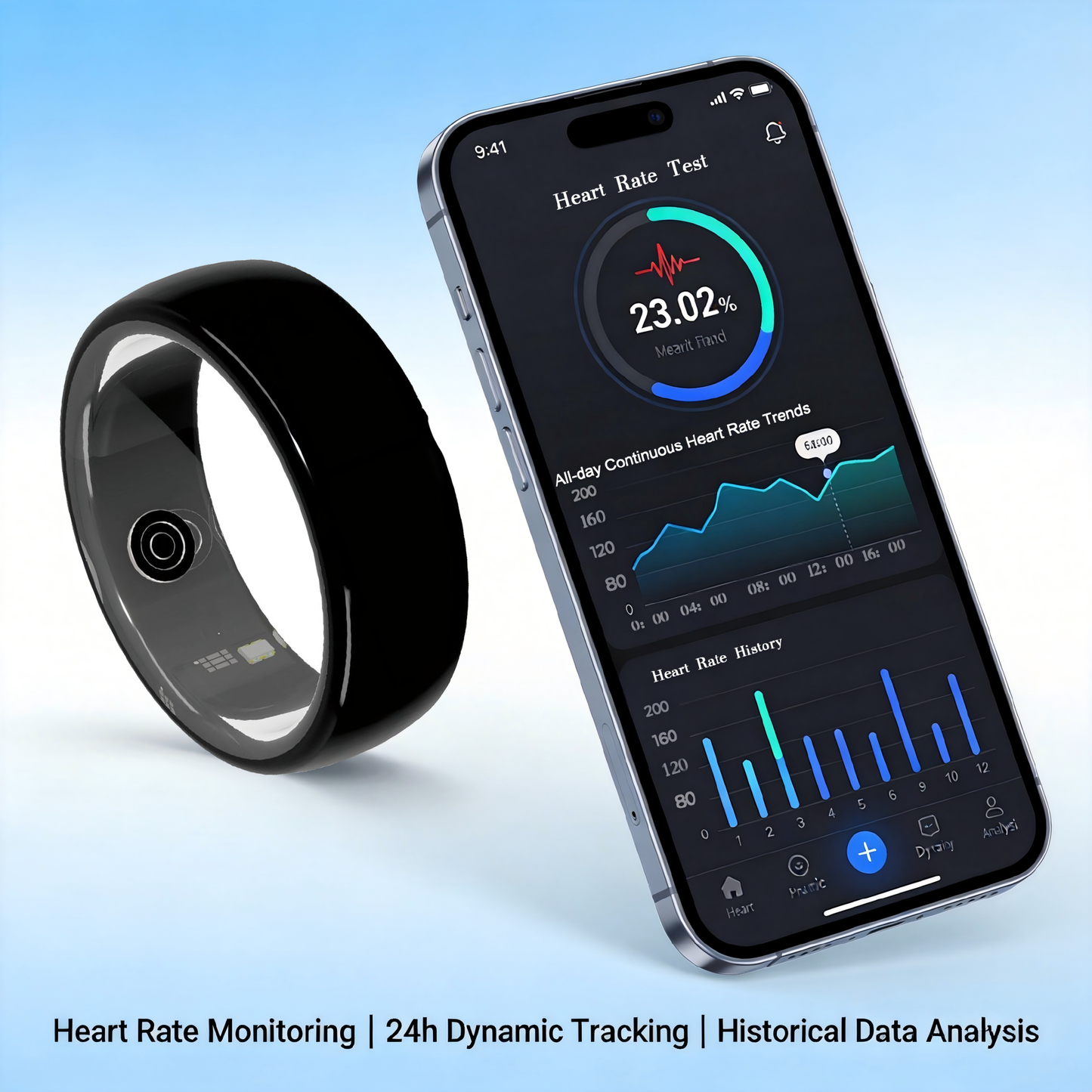💍  Smart Health Ring with ECG Heart Rate Blood Oxygen Monitor, 24/7 Sleep Tracking Smart Ring, Real Time Health Alert Waterproof Fitness Tracker Ring for Android iOS