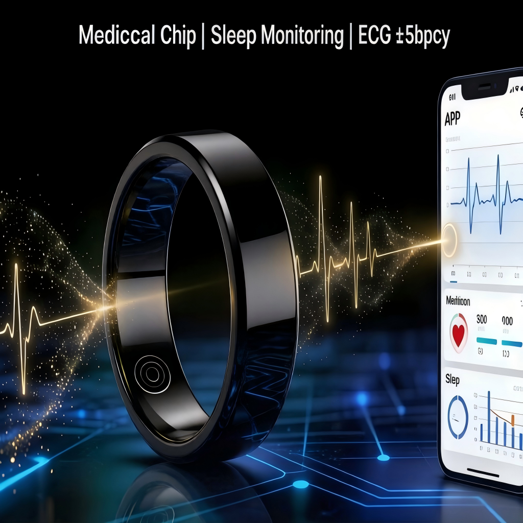💍  Smart Health Ring with ECG Heart Rate Blood Oxygen Monitor, 24/7 Sleep Tracking Smart Ring, Real Time Health Alert Waterproof Fitness Tracker Ring for Android iOS