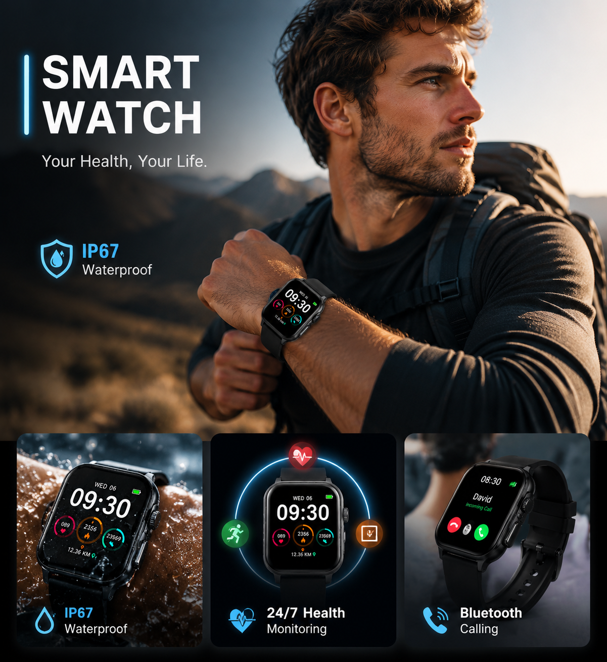 🏃Bluetooth Calling Smart Watch, 1.83 Inch HD Touch Screen IP67 Waterproof Fitness Watch, Heart Rate Sleep Monitor 100+ Sports Modes Smartwatch for Men Women iPhone Android