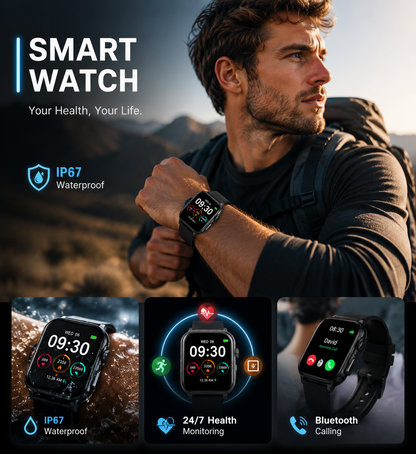 🏃Bluetooth Calling Smart Watch, 1.83 Inch HD Touch Screen IP67 Waterproof Fitness Watch, Heart Rate Sleep Monitor 100+ Sports Modes Smartwatch for Men Women iPhone Android