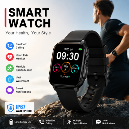 🏃Bluetooth Calling Smart Watch, 1.83 Inch HD Touch Screen IP67 Waterproof Fitness Watch, Heart Rate Sleep Monitor 100+ Sports Modes Smartwatch for Men Women iPhone Android