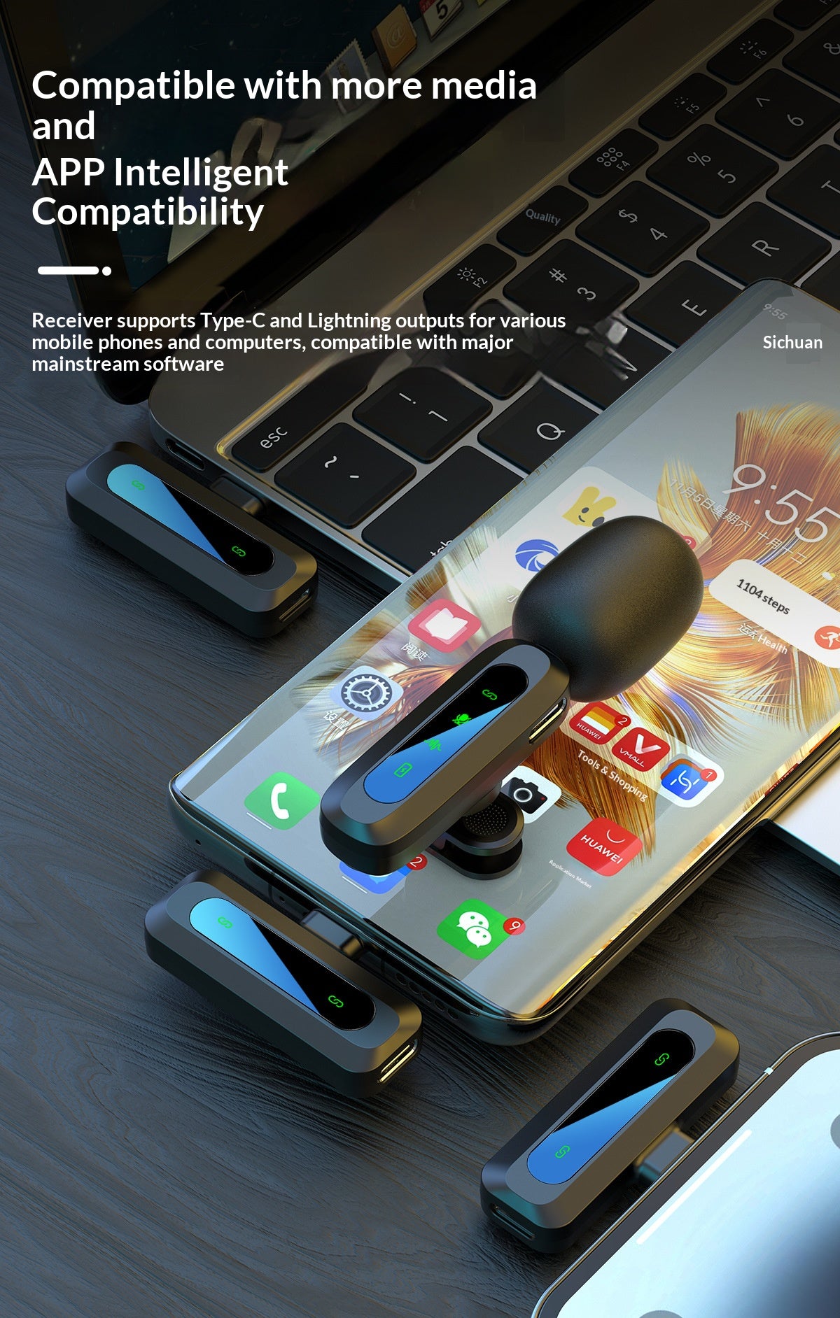🎙️Wireless Lavalier Lapel Microphone, DSP Noise Canceling Plug & Play Clip Mic, Universal USB-C Lightning Wireless Microphone for Vlog Live Streaming Interview Podcast Outdoor Recording