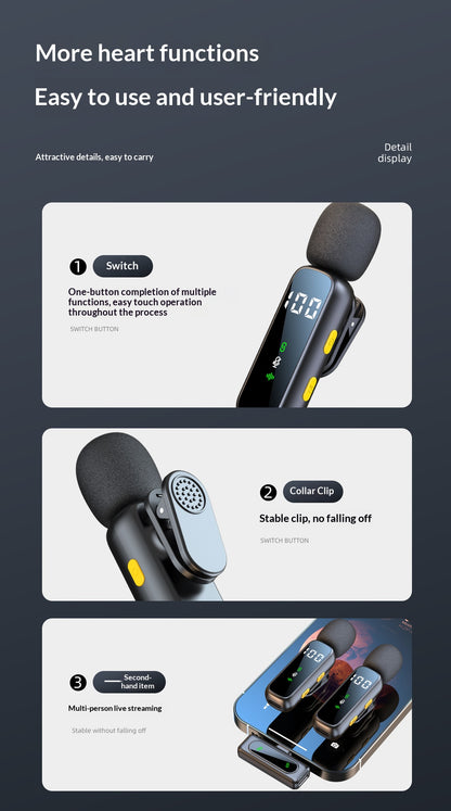 🎙️  Dual Wireless Lavalier Microphone, AI Noise Canceling Plug & Play Dual Clip Lapel Mic with LED Display Reverb Monitor, Universal for iPhone Android Interview Podcast Vlog Live Streaming