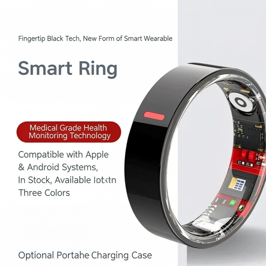 💍 Titanium Smart Health Ring with Blood Pressure & Oxygen Monitoring