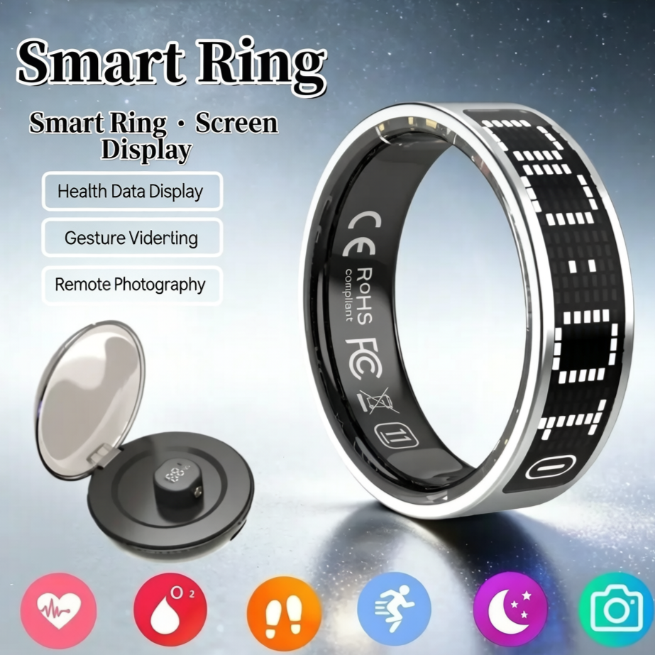 💍 Smart Health Ring with LED Display & Heart Rate/ Blood Oxygen Monitor