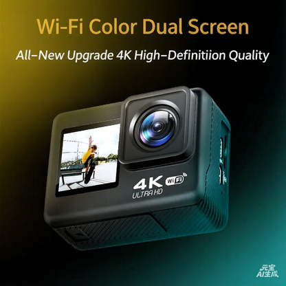 🎬 4K Dual-Screen Action Camera with WiFi & Waterproof Charging Case