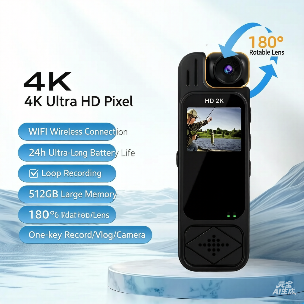 📸 4K WiFi Body Camera with 180° Rotatable Lens & 24H Battery
