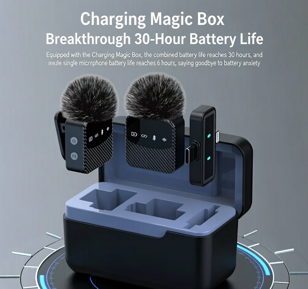 🎙️ Dual Wireless Lavalier Microphone with 30hr Charging Case