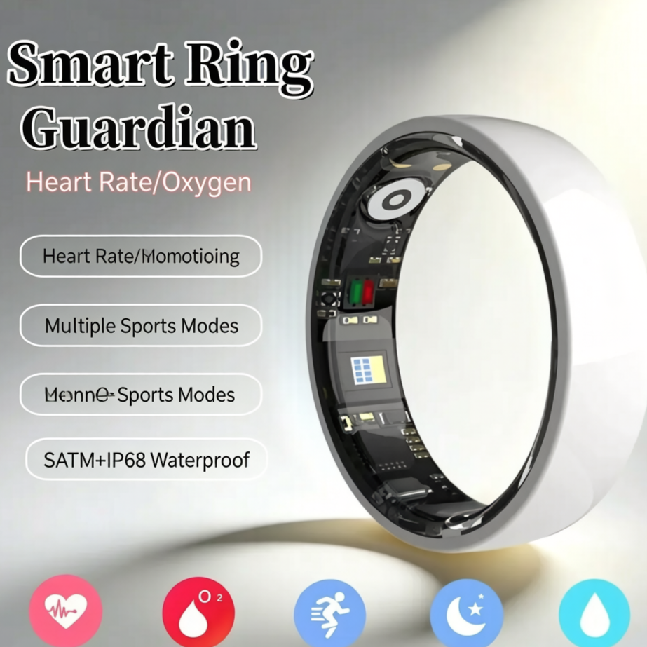 💍 Gloss Ceramic Smart Health Ring, 5ATM Waterproof Wellness Tracker, 24H Heart Rate SpO2 Sleep Stress Monitor, Multi-Sport Fitness Ring for Men Women