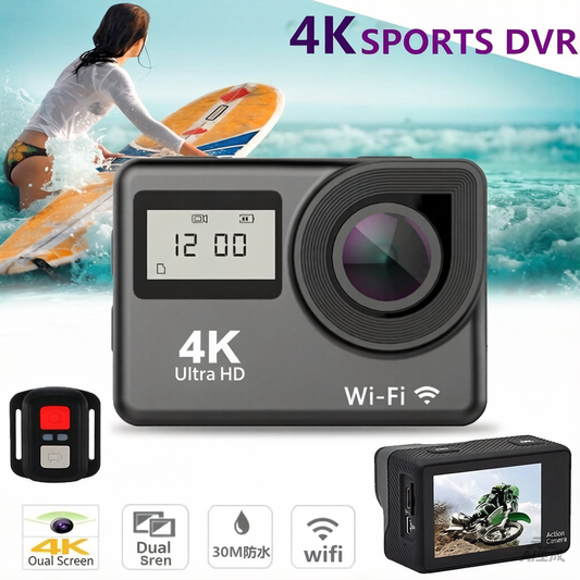 🎬 4K Dual-Screen Action Camera with WiFi & Wrist Remote