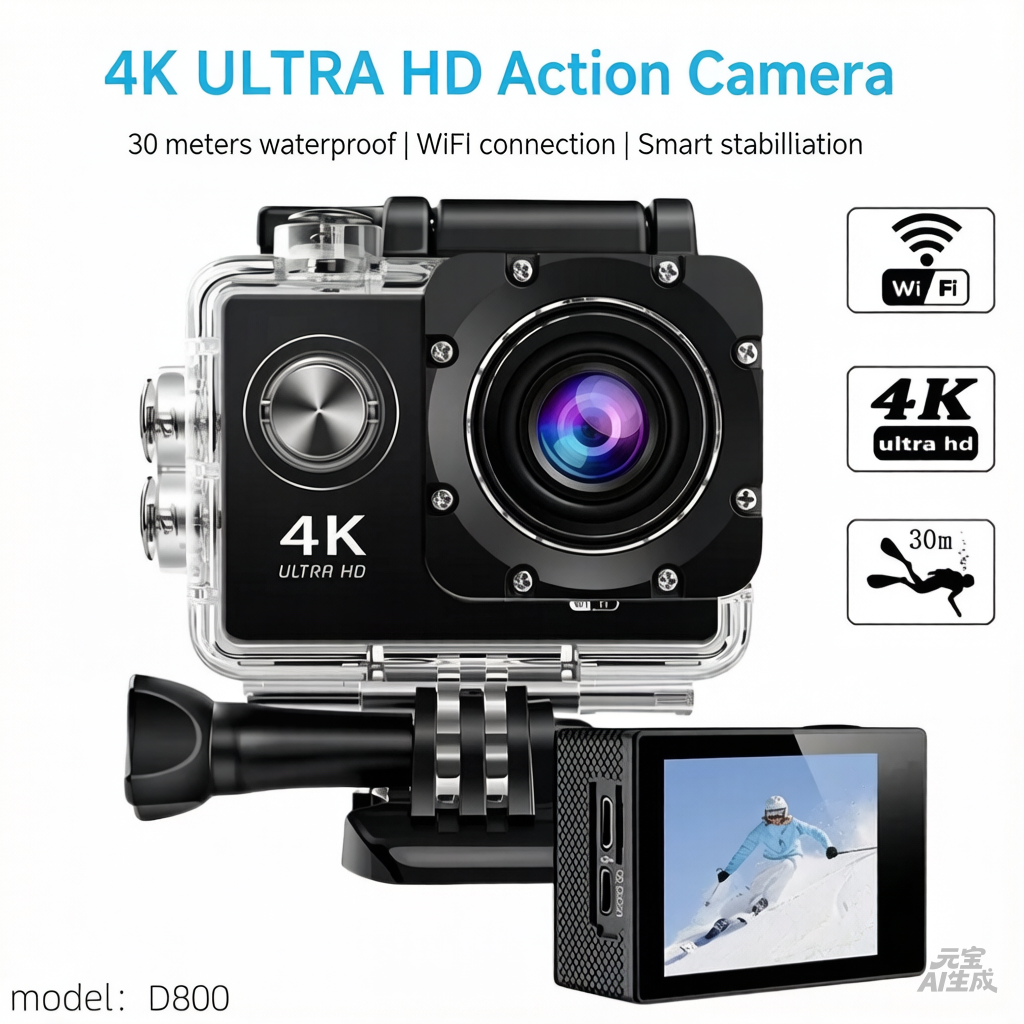 ✨ Underwater Sports Camera with 140° Wide Angle & Stabilization