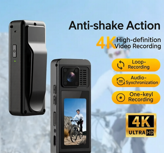 🎥 4K Clip-On Action Camera with Anti-Shake & 8-Hour Battery