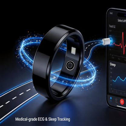 💍  Smart Health Ring with ECG Heart Rate Blood Oxygen Monitor, 24/7 Sleep Tracking Smart Ring, Real Time Health Alert Waterproof Fitness Tracker Ring for Android iOS
