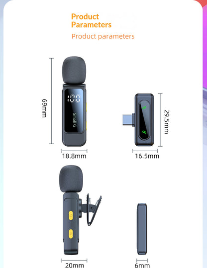 ✨  2-in-1 Dual Wireless Lavalier Microphone, One Key Noise Canceling 2.4G Plug & Play Lapel Mic with LED Display & Pass-Through Charging for Vlog Live Streaming Interview Podcast