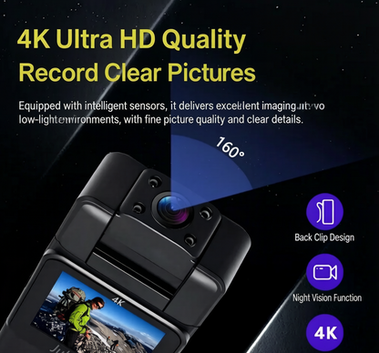 ✨ Portable Clip-On Action Camera with 160° Wide Angle & Night Vision