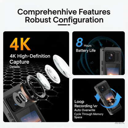 🎥 4K Clip-On Action Camera with Anti-Shake & 8-Hour Battery