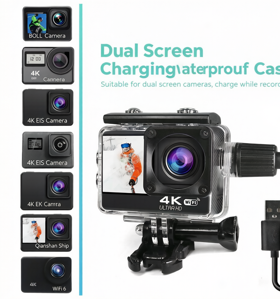 🎬 4K Dual-Screen Action Camera with WiFi & Waterproof Charging Case