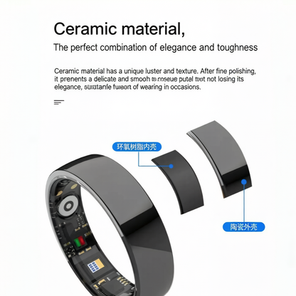💍 Gloss Ceramic Smart Health Ring, 5ATM Waterproof Wellness Tracker, 24H Heart Rate SpO2 Sleep Stress Monitor, Multi-Sport Fitness Ring for Men Women