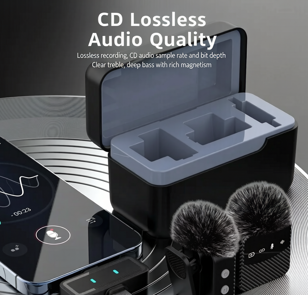 🎙️ Dual Wireless Lavalier Microphone with 30hr Charging Case