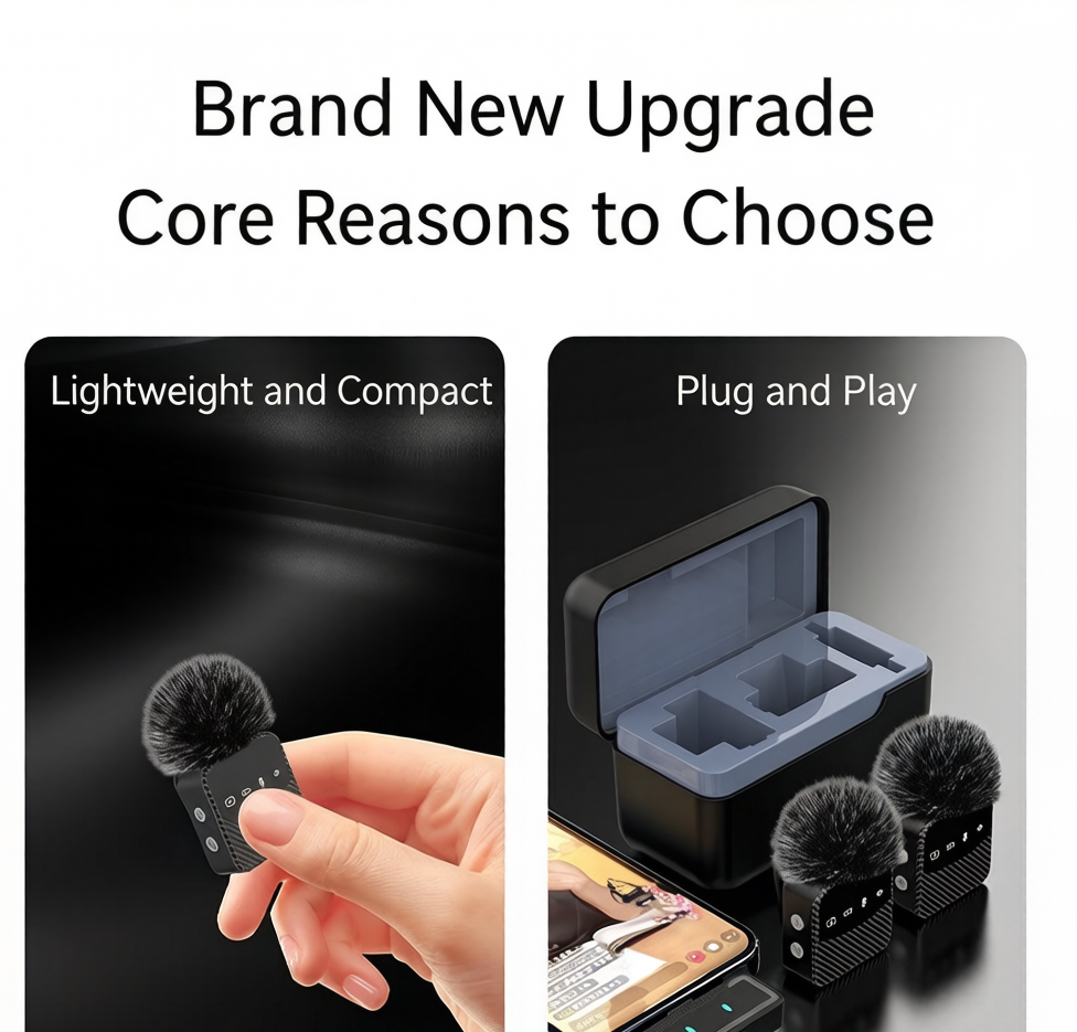 🎙️ Dual Wireless Lavalier Microphone with 30hr Charging Case