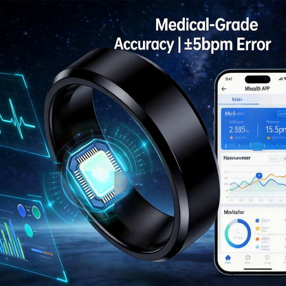 💍  Smart Health Ring with ECG Heart Rate Blood Oxygen Monitor, 24/7 Sleep Tracking Smart Ring, Real Time Health Alert Waterproof Fitness Tracker Ring for Android iOS