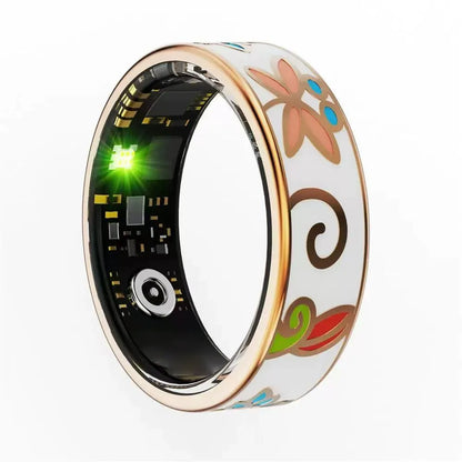 💍 Floral Enamel Smart Ring | Stylish Sleep & Fitness Tracker (IP68 Waterproof)