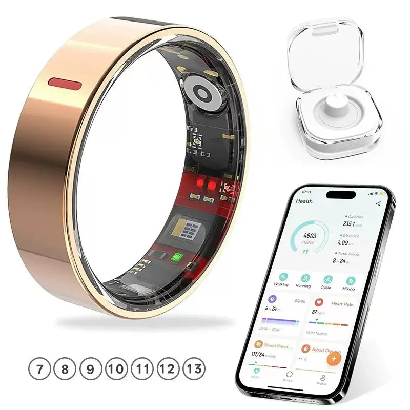 💍 Titanium Smart Health Ring with Blood Pressure & Oxygen Monitoring