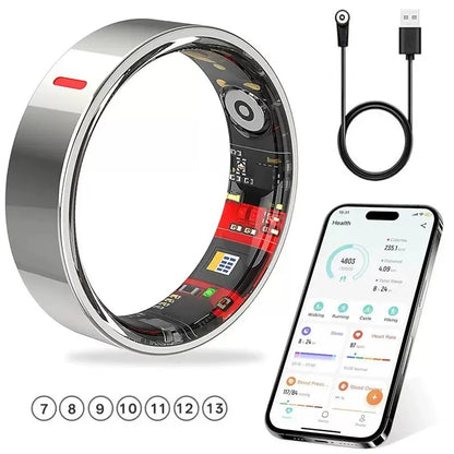 💍 Titanium Smart Health Ring with Blood Pressure & Oxygen Monitoring