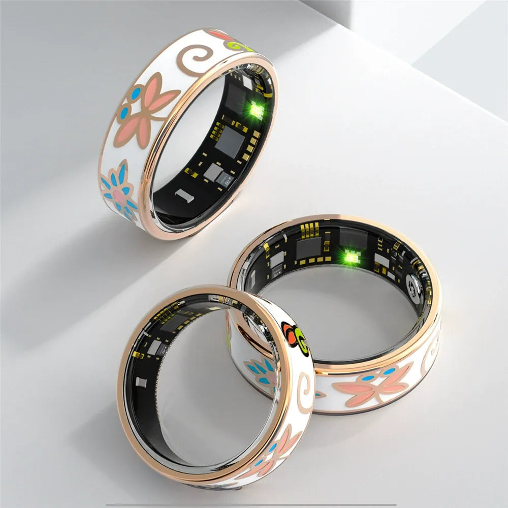 💍 Floral Enamel Smart Ring | Stylish Sleep & Fitness Tracker (IP68 Waterproof)