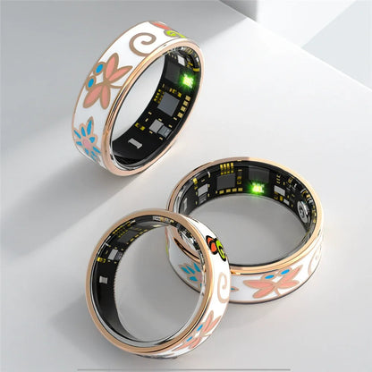 💍 Floral Enamel Smart Ring | Stylish Sleep & Fitness Tracker (IP68 Waterproof)